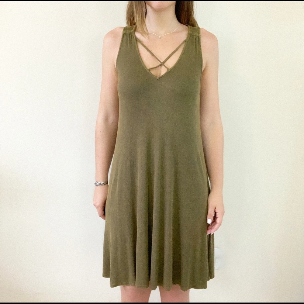 'Loungin' Acid Wash Criss Cross V Neck Dress